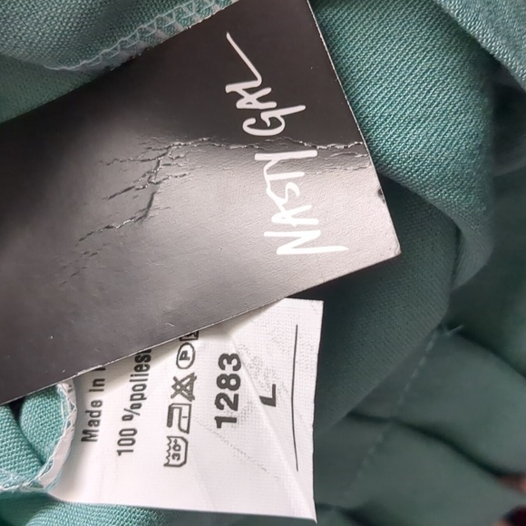 Nasty Gal Green Paperbag Waist Belted Trousers Pants size Large - Picture 3 of 4